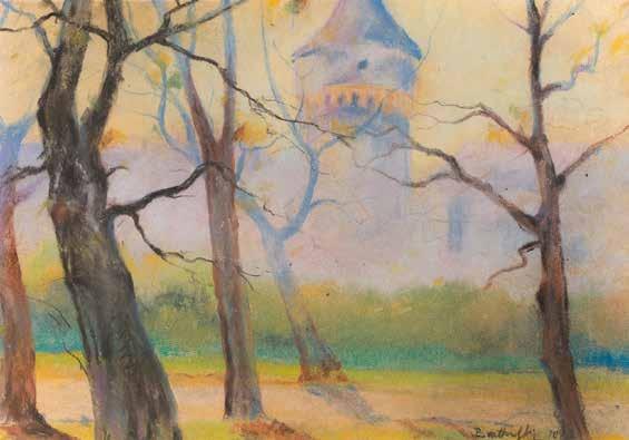 83 Roman Bratkowski (1869 Lwów 1954 Wieliczka) Widok z Plant na Basztę Sandomierską pastel,