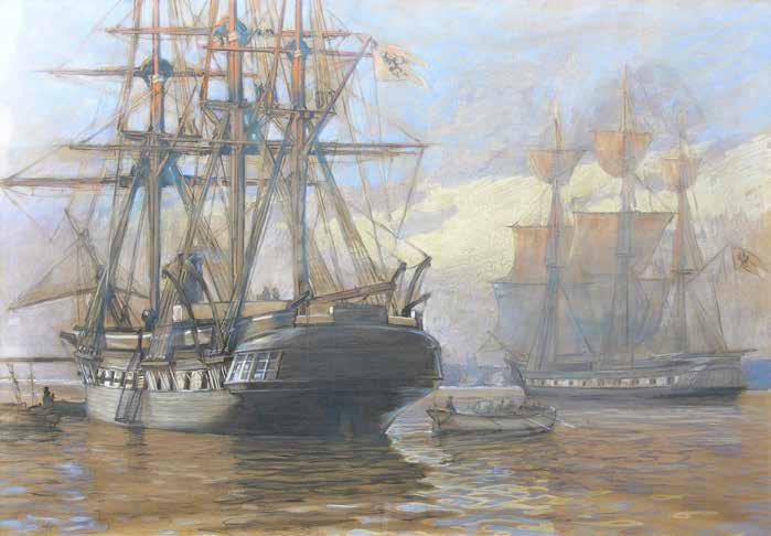 3 Harry Schultz (1874 Elbląg 1958 Schliersee) Żaglowce gwasz, pastel, papier, 70