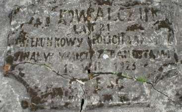 179 4.762. Kowal Szymon, ławnik przysięgły miasta Grabowca Ławnik przysięgły miasta Grabowca (-1648-) 1311. 4.763. Kowalczyk Jan (Kowalczuk, wg nagrobka), posterunkowy w Grabowcu Nagrobek 28 Rok 2009.