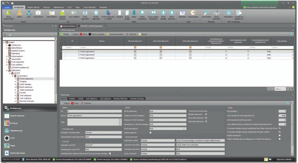 Serwerowa baza danych MS SQL Server (Express, Business, Enterprise) Plikowa baza danych MS SQL Server Compact Serwer komunikacyjny Komunikacja z kontrolerami dostępu jest realizowana za pośrednictwem