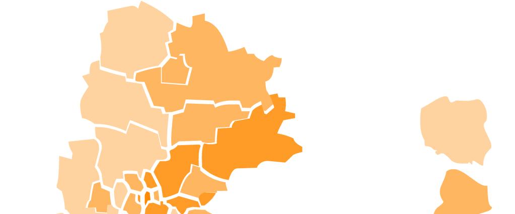 Biorąc pod uwagę terytorialne zróżnicowanie współczynników zgonów w województwie śląskim, największy współczynnik w 211 roku zanotowano w Chorzowie - 13,2/1., powiecie zawierciańskim - 12,5/1.