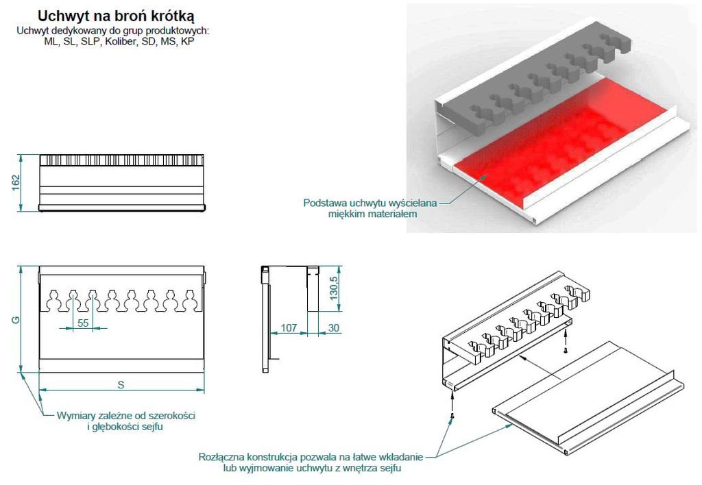 Model Promień otwarcia drzwi R [mm] Prześwit drzwi [mm] ML30/S2 312 210 229 ML45/S2 312 360 229 ML67/S2 312 580 229 ML100/S2 402 910 319 W S Model Półki [szt.