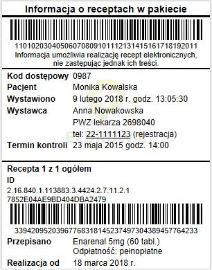 Pracownik medyczny PRZEKAZANIE DANYCH DOSTĘPOWYCH Informacja o recepcie Klucz dostępowy: Kod dostępowy: 1234 Pacjent otrzymuje sms @ wydruk z kodem i kluczem do e-recepty PACJENT PRZYCHODZI DO