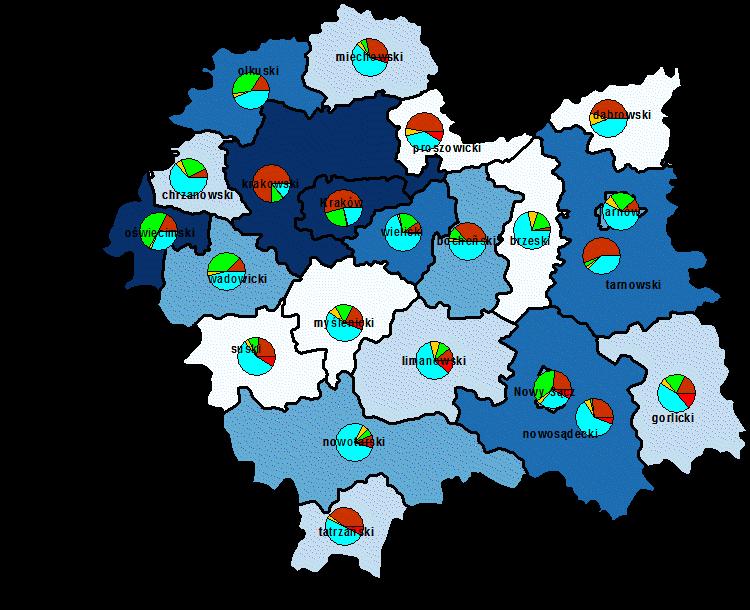 Fundusze europejskie okres 2014-2020 Na terenie powiatu myślenickiego ma siedzibę 24 beneficjentów środków unijnych 2014-2020 olkuski miechowski krakowski chrzanowski oświęcimski Kraków proszowicki