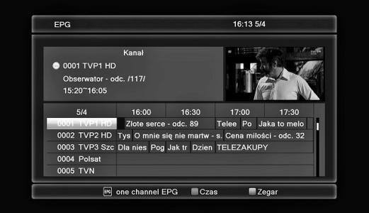 EPG - Elektroniczny przewodnik po programach Opcja menu umożliwiająca wyświetlenie