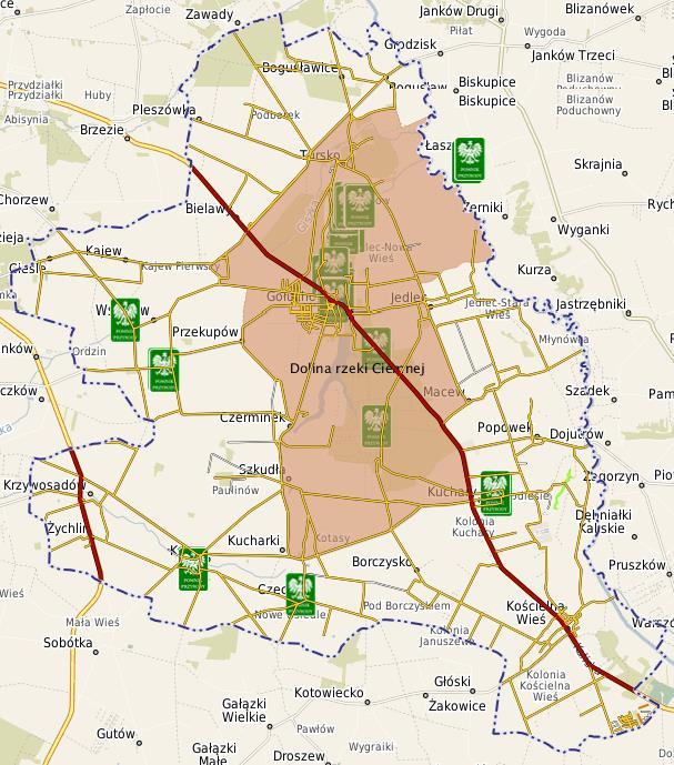 Rysunek 11. Obszary chronione na terenie gminy Gołuchów Źródło: http://geoserwis.gdos.gov.pl/mapy/ Pod względem oceny jakości powietrza gmina Gołuchów należy do strefy wielkopolskiej.