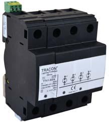 230/400 V, TTV1-50-3P+N/PE 3P+N/PE 25 ka 50 ka 72 TN, TT 50 Hz; 3~ TTV1-50-4P 4P 25 ka 50 ka 72 TN, IT Up Uc W (mm) Odgromniki służą do odprowadzania prądów udarowych o dużej mocy, o kształcie fali