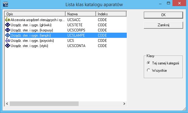 Wersja V4R3 SEE Electrical Expert Pierwsze kroki Rys. D.11 Wybór klasy z lampkami Wybieramy kod 024986. Następnie kopiujemy symbol zestyku zwiernego do sygnalizacji pracy stycznika.