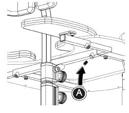 16. Podłokietniki do stolika (opcja) Aby poprawnie zamontować podłokietniki należy: Zamontować podłokietniki w mocowaniu poprzecznej belki pod stolikiem i dokręcić śrubami jak na pokazano poniżej (A).