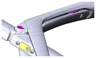 TECHNOLOGIA REGULOWANEGO POCHŁANIANIA WSTRZĄSÓW W MADONE REGULOWANY ISOSPEED RURY GÓRNEJ Nowy Madone bazuje na technologii regulowanego pochłaniania wstrząsów Treka z wielokrotnie nagradzanego Trek