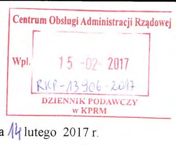 MP KANCELARIA PREZESA RADY MINISTRÓW Departament Rady Mini strów RM-10-126-16 16-02-2017 CZŁONKOW I E RADY MfNISTRÓ W Przedstawiam NOWY TEKST dokumentu rządowego zg ł oszo n y przez Ministra Rodziny,