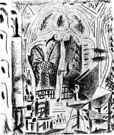 ARTYSTYCZNE TECHNIKI GRAFICZNE Rys. 4.12. Pablo Picasso, Atellier w Cannes, 1955 r., autografia Źródło: Krejča Aleš, Techniki sztuk graficznych, WAiF, Warszawa 1984, s. 154.