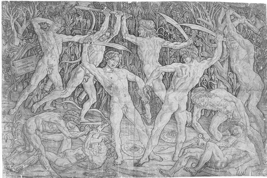 3. Techniki wklęsłe Rys. 3.10. Antonio Pollaiuolo, Bitwa nagich mężczyzn, 1465 r. Źródło: https://upload.wikimedia.org/wikipedia/commons/thumb/1/17/battle_of_the_naked_men_ MetNY.