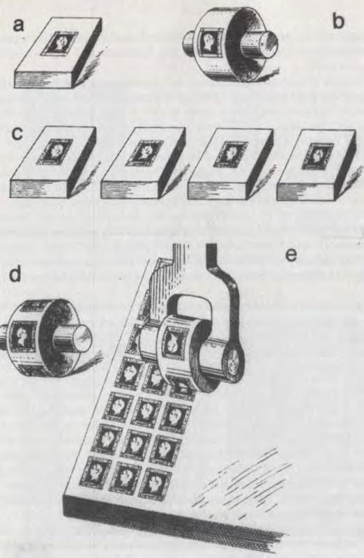 ARTYSTYCZNE TECHNIKI GRAFICZNE Rys. 3.42. Schemat wykonania form stalowych płaskich (sideografia), przeznaczonych do drukowania znaczków Prus wydanych w 1858 r.