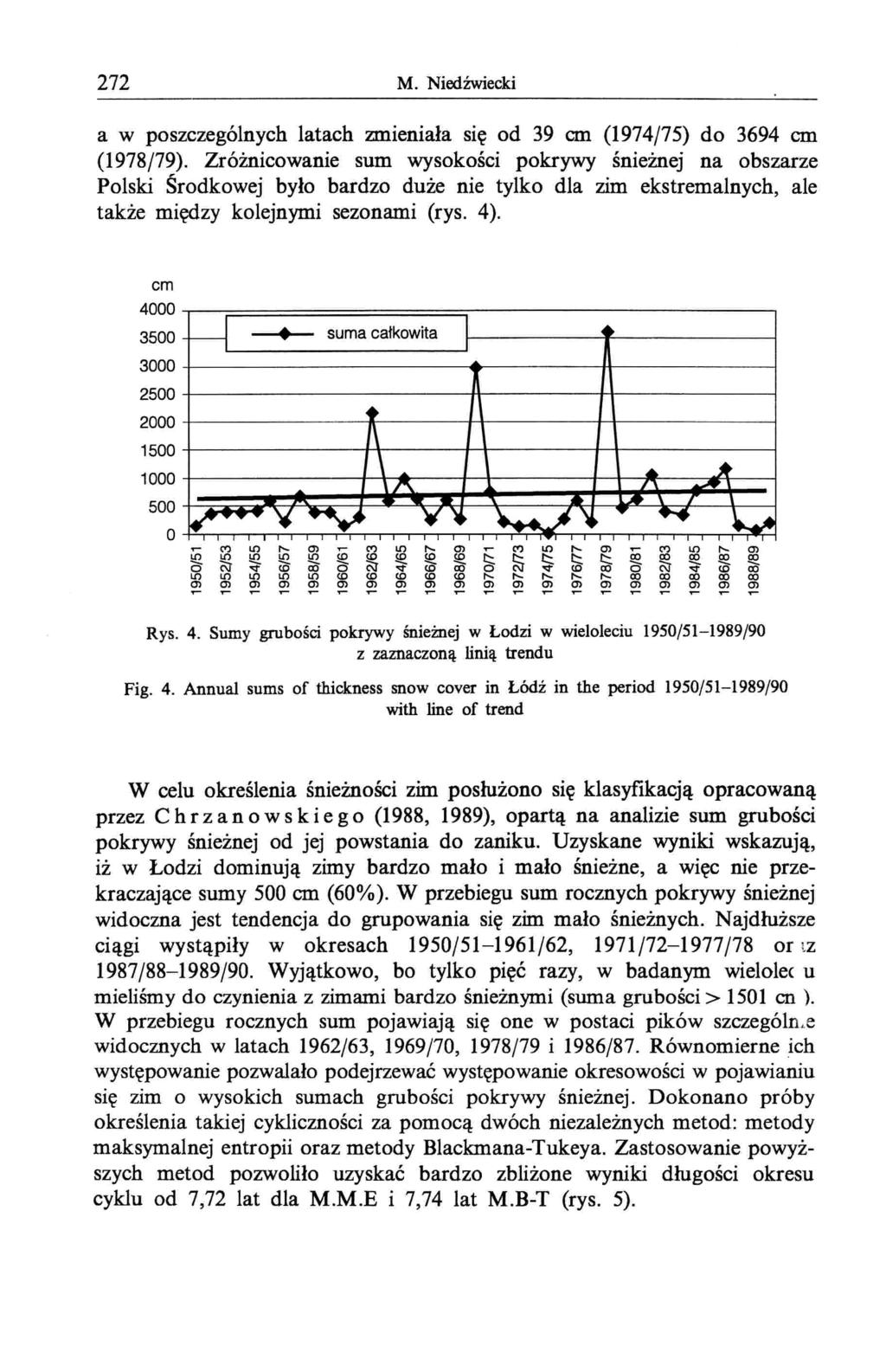 272 M. Niedźwiecki a w poszczególnych latach zmieniała się od 39 cm (1974/75) do 3694 cm (1978/79).