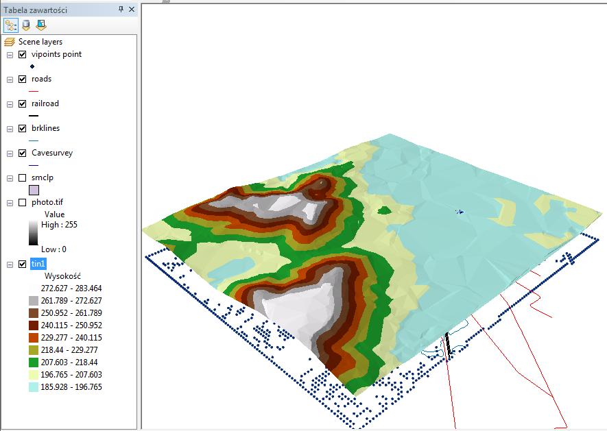 ..3DAnalyst\Terraindata\tin1 Nawiguj do otrzymanych danych i zapisz nowy model pod nazwą tin1 w folderze Terraindata.