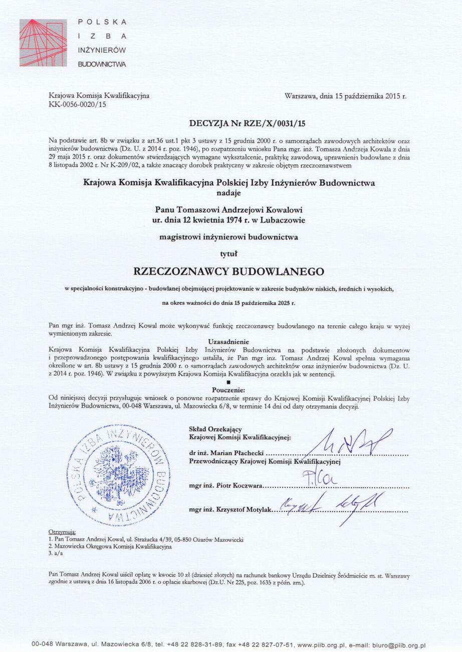 1 KOPIA UPRAWNIEŃ I ZAŚWIADCZENIA O