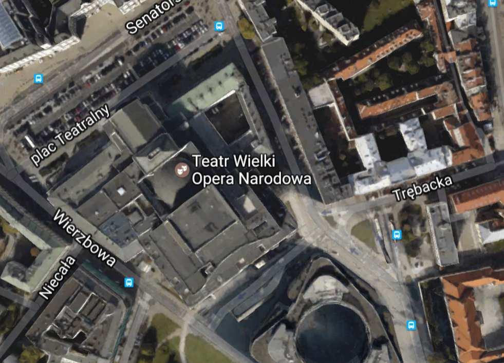 3 OPIS TECHNICZNY 3.1 Lokalizacja Przedmiotowy budynek znajduje się przy Placu Teatralnym 1 w Warszawie. e Fot.1. Widok satelitarny przedmiotowego budynku, 3.