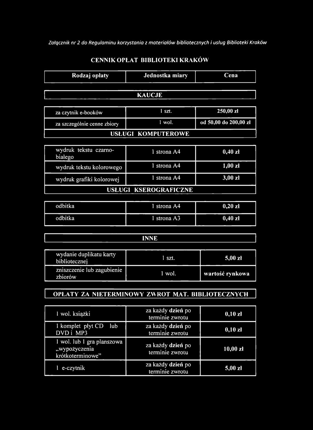 od 50,00 do 200,00 zł wydruk tekstu czarnobiałego USŁUGI KOMPUTEROWE 1 strona A4 0,40 zł wydruk tekstu kolorowego 1 strona A4 1,00 zł wydruk grafiki kolorowej 1 strona A4 3,00 zł USŁUGI