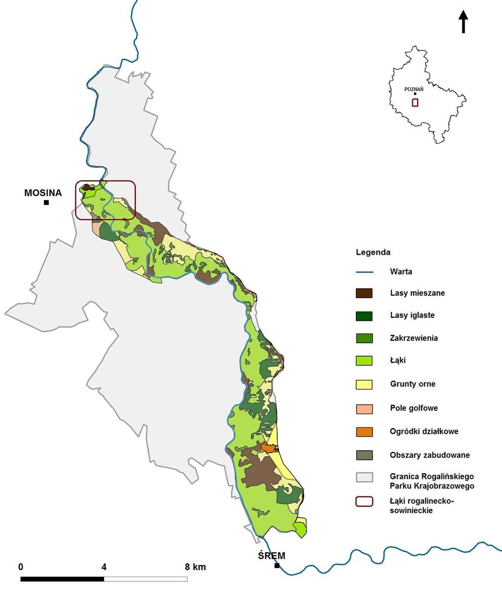Rys. 1. Mapa terenu badań [źródło: opracowanie własne; mapa wygenerowana w Quantum GIS 1.8.0. na podstawie ortofotomap z http://mapy.geoportal.gov.pl/imap/] Fig. 1. A map of the study area [source: own work; map created in Quantum GIS 1.