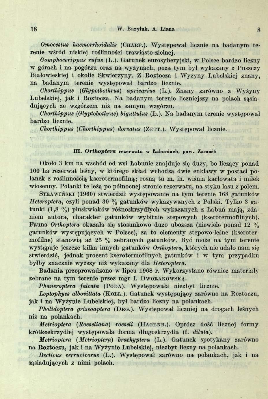 18 W. Bazyluk, A. Liana 8 Omocestus haemorrhoidalis (C harp.).