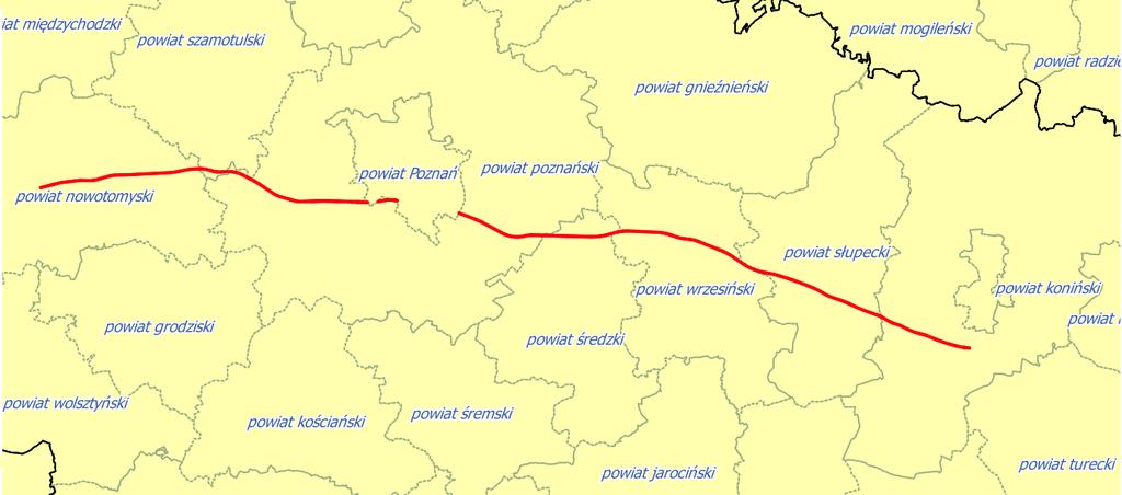 Rys. 2. Lokalizacja analizowanego odcinka autostrady A2 na obszarze województwa wielkopolskiego Województwo wielkopolskie obejmuje obszar 29 826 km 2 i jest zamieszkiwane przez ok.