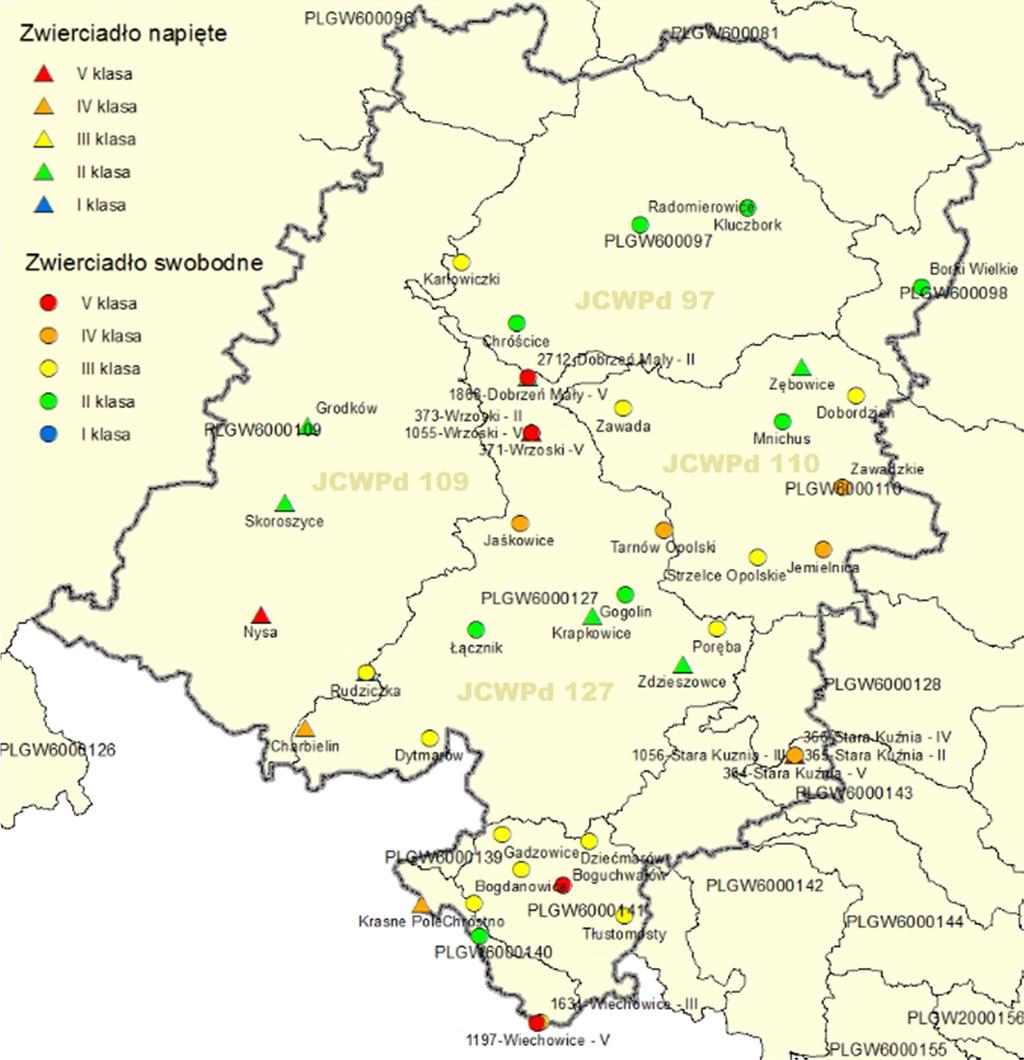 progeo Sp. z o.o. PROGRAM OCHRONY ŚRODOWISKA DLA MIASTA OPOLA NA LATA 2017-2020 117 Tabela powyżej prezentuje klasyfikację jakości wód podziemnych w punktach monitoringu diagnostycznego w Opolu i