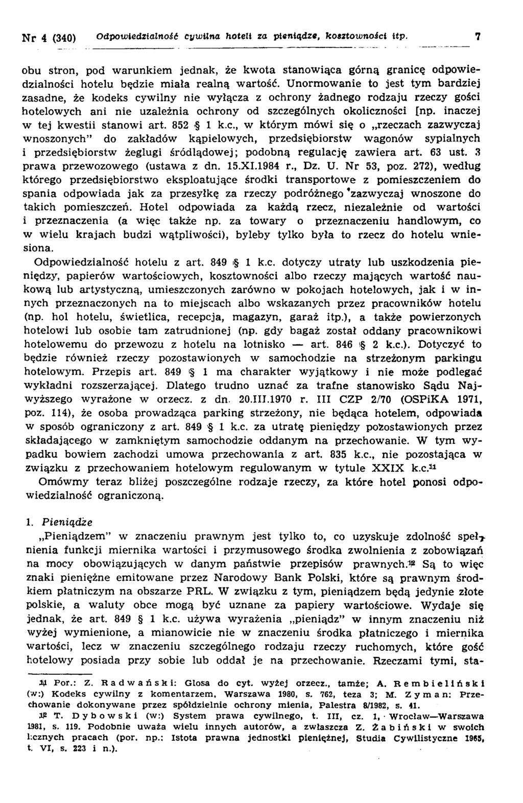 Nr 4 (340) Odpowiedzialność cywilna hoteli za pieniądze, kosztow ności łtp.