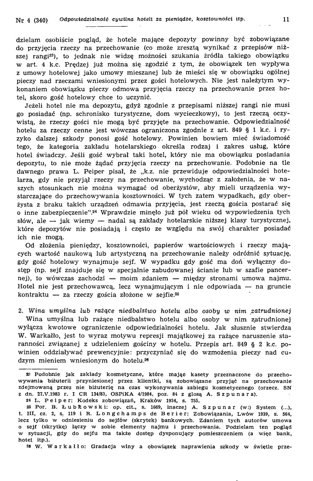 Nr 4 (340) Odpowiedzialność cyw ilna hoteli za pieniądze, kosztowności itp.