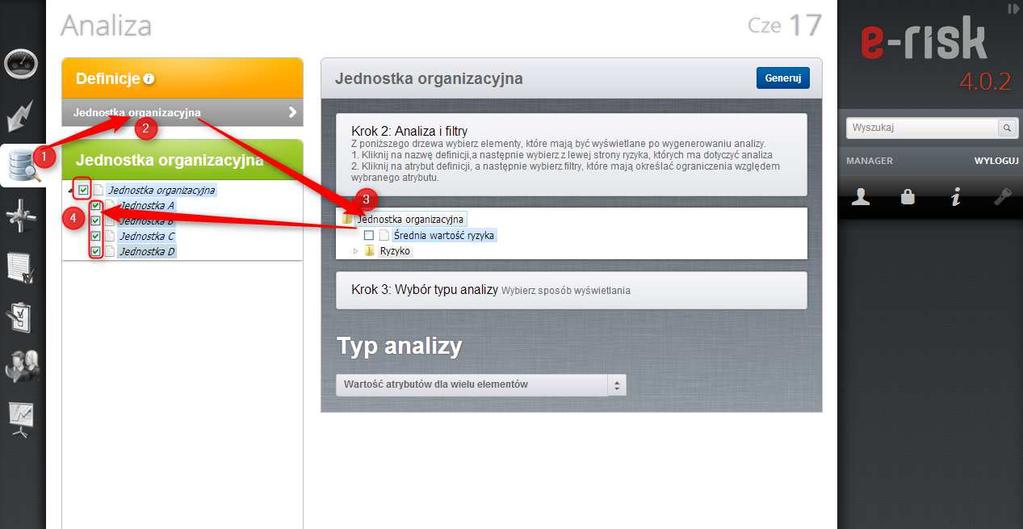 2.7. Generowanie raportów Przedstawione poniżej czynności są dostępne dla Managera ryzyka.