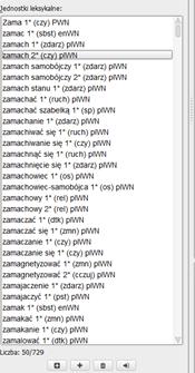Ad. 2: Wyniki wyszukań Warsztaty Lista rozwijana Pojawia się lemat (słowo, forma) i numer jednostki; lemat + numer = konkretne znaczenie