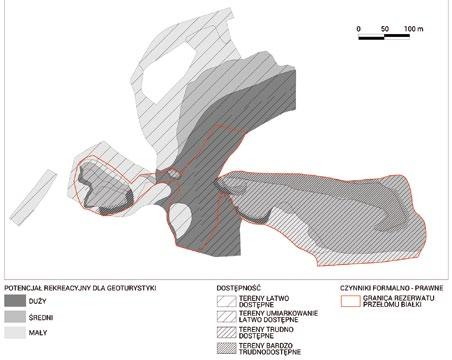 Ocena przydatności terenu na potrzeby geoturystyki Kryterium dotyczące występowania interesujących form geologicznych i geomorfologicznych umożliwiło wskazanie jednostek (geokompleksów), które