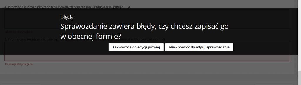 Zestawienie faktur ze wszystkich sprawozdań częściowych jest widoczne dopiero po zapisaniu sprawozdania w podglądzie lub PDF w pkt V. Zestawienie faktur/rachunków oraz 6.