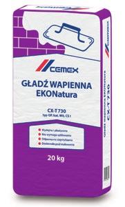 W2, CS II 30 kg 1080 kg i obróbce Polecana na pogrubienia Do maszynowego wykonywania zewnętrznych i wewnętrznych wypraw tynkarskich o powierzchni kategorii III i wytrzymałości na ściskanie kategorii