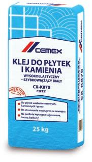 KLEJE DO PŁYTEK Klej do płytek wewnętrzny Nie wykazuje spływu Łatwy w aplikacji CX-K110 C1T Do przyklejania glazury i terakoty wewnątrz budynków, za wyjątkiem podłoży krytycznych.