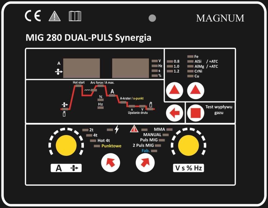 1. Panel wyboru i regulacji MMA spawanie metodą MMA. MANUAL spawanie metodą MAG w trybie manualnym. Ustawienie półautomatu odbywa się w sposób tradycyjny.
