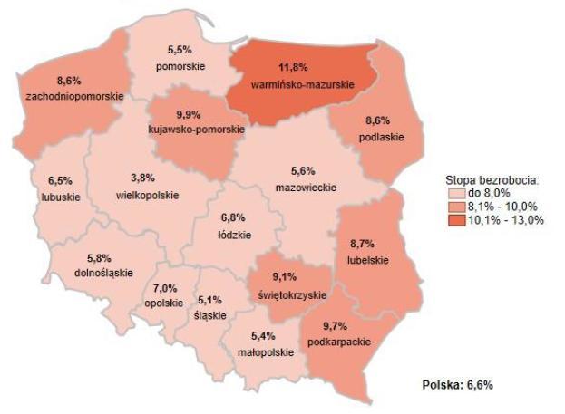 Stopa bezrobocia w województwach