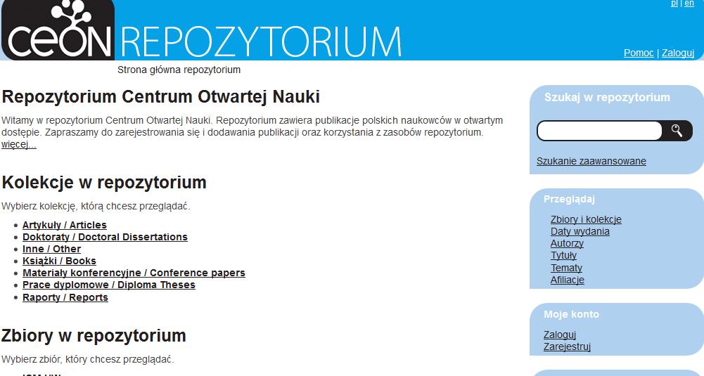Repozytorium CeON 5434 prace, w tym: 4121 artykułów, 799