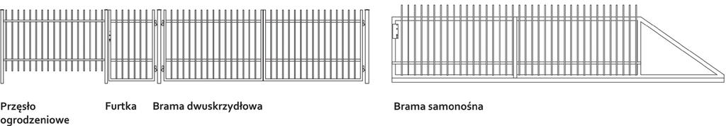 Komplet ogrodzeniowy składa się z przęsła, furtki, bramy, słupków 70 x 70 x 2 do przęseł, słupków 100 x 100 x 2 do bram i furtek oraz osprzętu montażowego. Przęsło Roma, wym 1200 x 2000 mm art.
