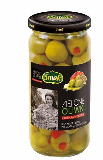 Wyraziste oliwki zielone w połączeniu z aksamitną pastą paprykową lub aromatycznym