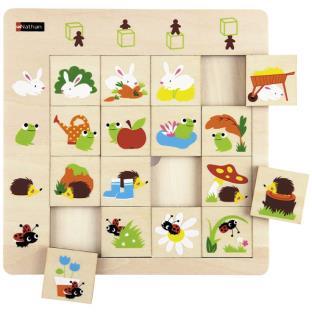 1 sztuka dużych drewnianych puzzli logicznych, których układanie w obrębie drewnianej