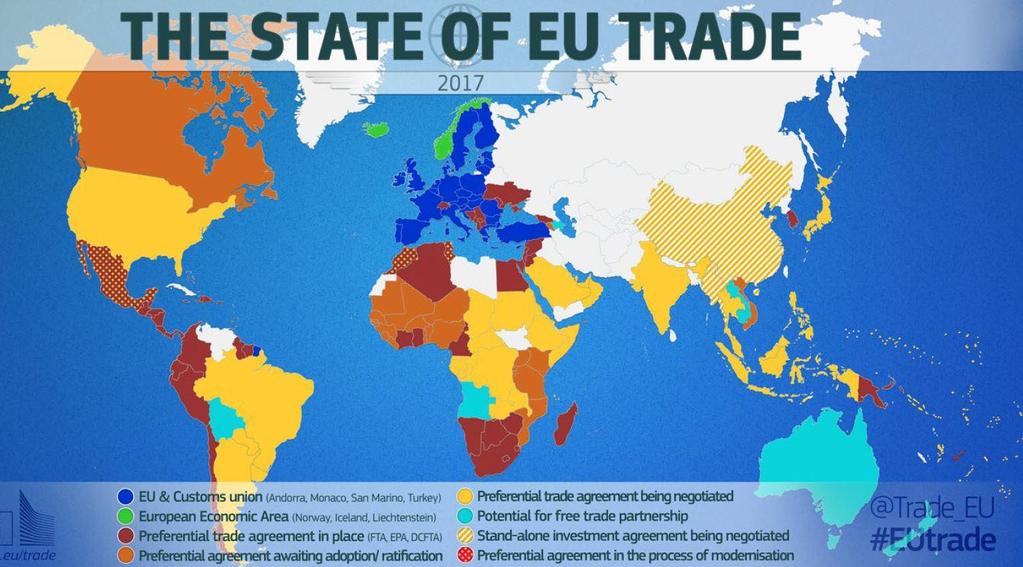 Zawarte i negocjowane umowy handlowe UE z krajami trzecimi UE i kraje będące w Unii Celnej z UE Europejski Obszar Gospodarczy Obowiązujące umowy o handlu preferencyjnym (FTA) Podpisane Umowy FTA,