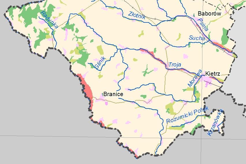Rysunek 3. Wstępna ocena ryzyka powodziowego - mapa orientacyjna obszarów na których wystąpienie powodzi jest prawdopodobne. Źródło: www.kzgw.gov.