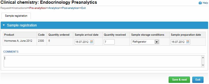 Pre-analytics- Faza przedanalityczna W dziale Pre-analytics, zostaniesz zapytany o: Sample arrival date- datę otrzymania próbki Quantity received: ile zestawów próbek otrzymałeś Sample storage