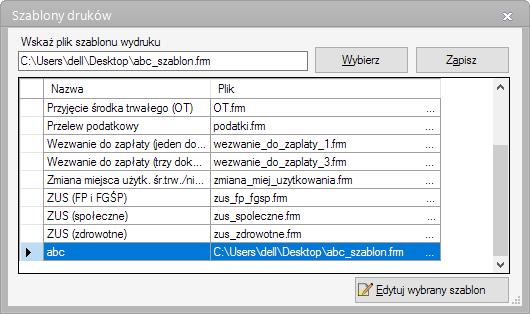 5. Aliasy nazw druków Po wykonaniu szablonu i zapisaniu go, możemy wykonać