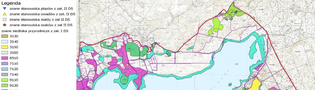 Mapa 1. Jeziora Szczecineckie wiedza o rozmieszczeniu przedmiotów ochrony. 3.
