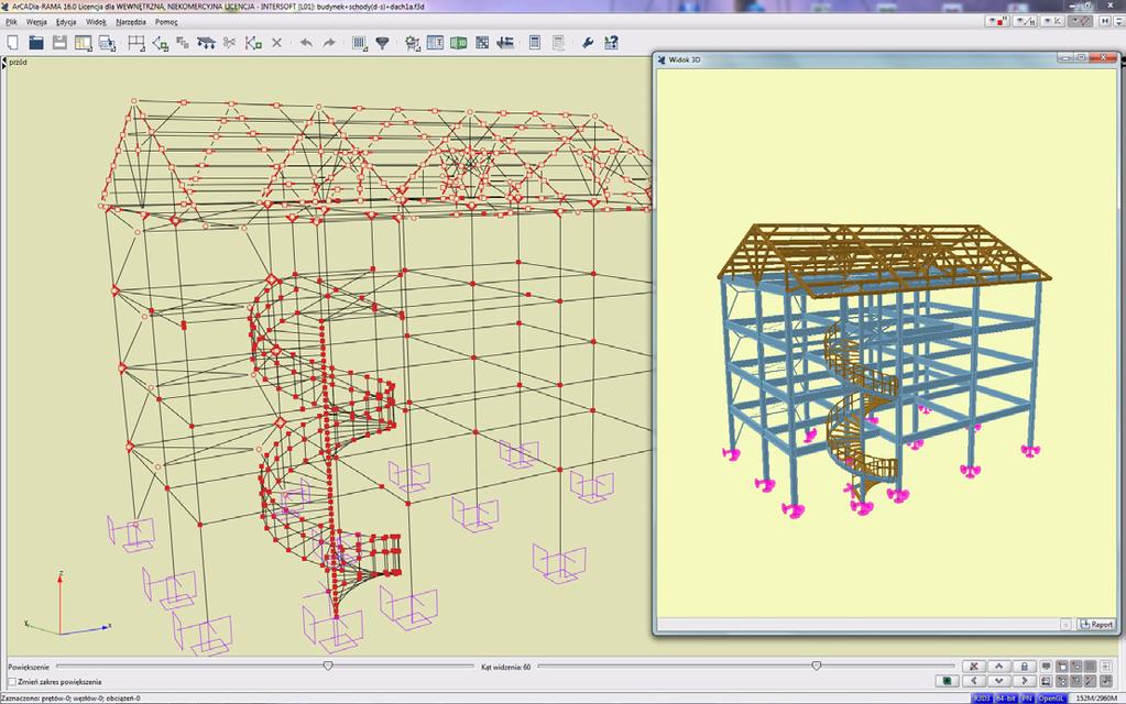 W zakresie wprowadzania danych: Wersja 64 bitowa programu. Funkcja naprawiania uszkodzonych projektów. Wczytywanie modelu prętowego szkieletu z R3D3 do programu ArCADia ARCHITEKTURA.