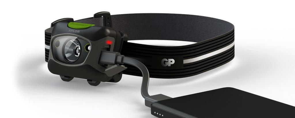 GP XPLOR - latarki czołowe model PHR15 (ładowalna) 300 lm Czujnik odległości automatyczne dopasowanie natężenia światła Zawiera 3 akumulatory NiMH AAA (100AAAHCN) ładowanie przez port microusb (można