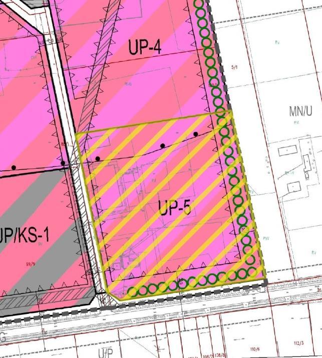 Przeznaczenie terenów UP-1 UP-5 ustala się: przeznaczenie podstawowe zabudowa produkcyjna, usługowa, składy, magazyny niezwiązane z gospodarowaniem odpadami, dopuszczenie realizacji zagospodarowania