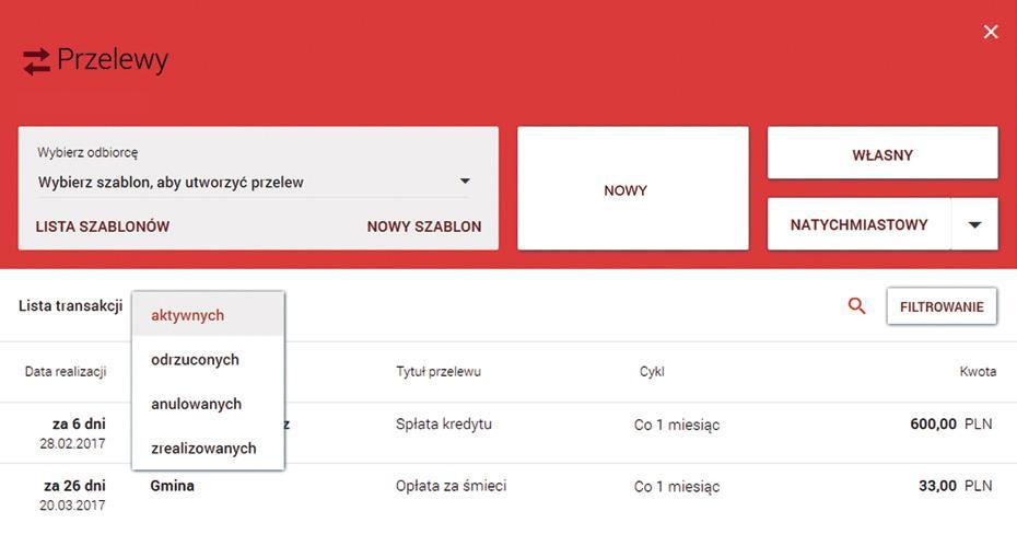 przelewów wraz z dostępem do ich szczegółowych danych.